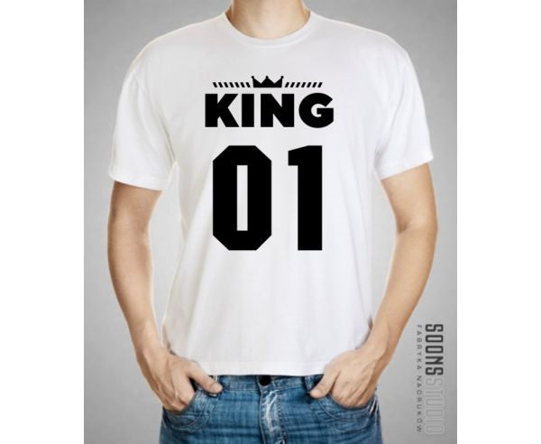 koszulka z napisem nadrukiem king queen na walentynki prezent